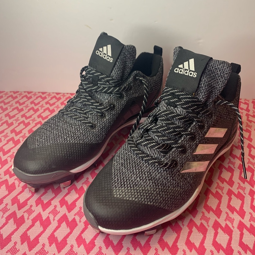New Men's Adidas Size 11.5 Poweralley 5 Metal Baseball Cleats Black Gray AC8386